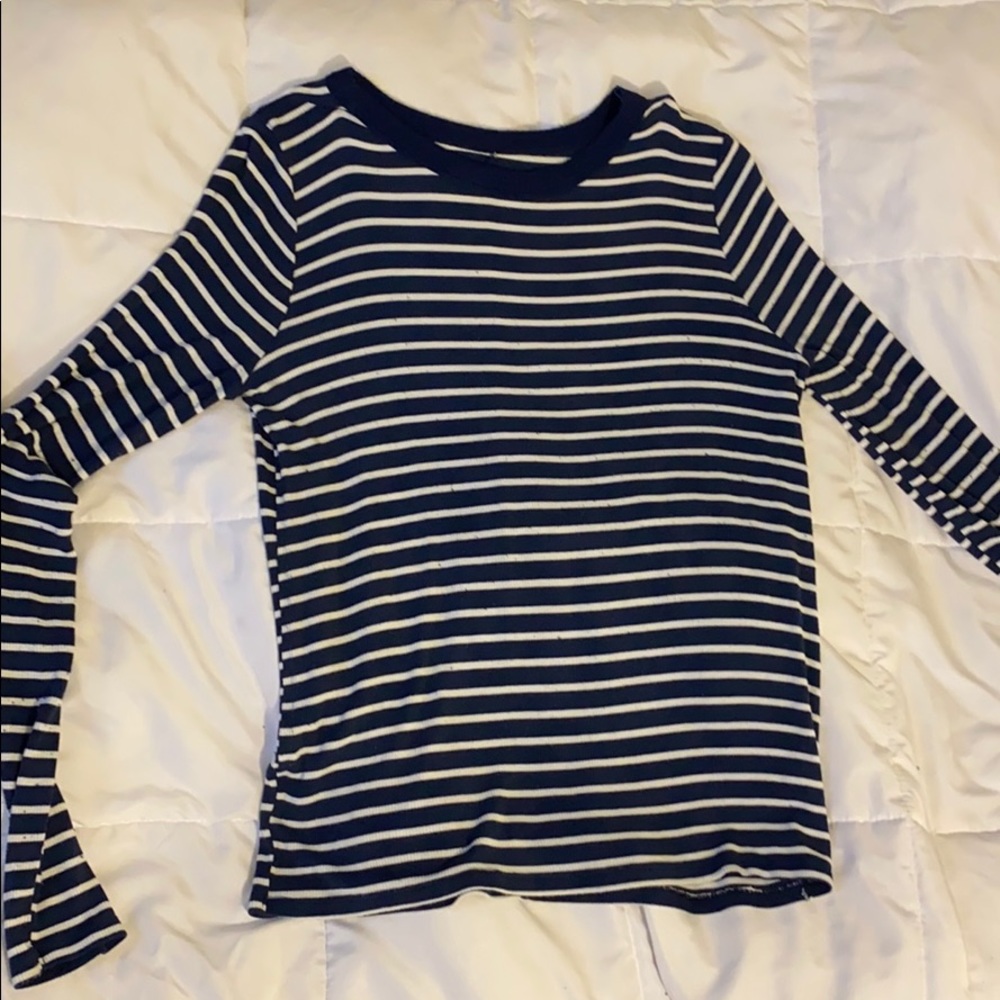 Navy Blue and White Stripped Long-Sleeve